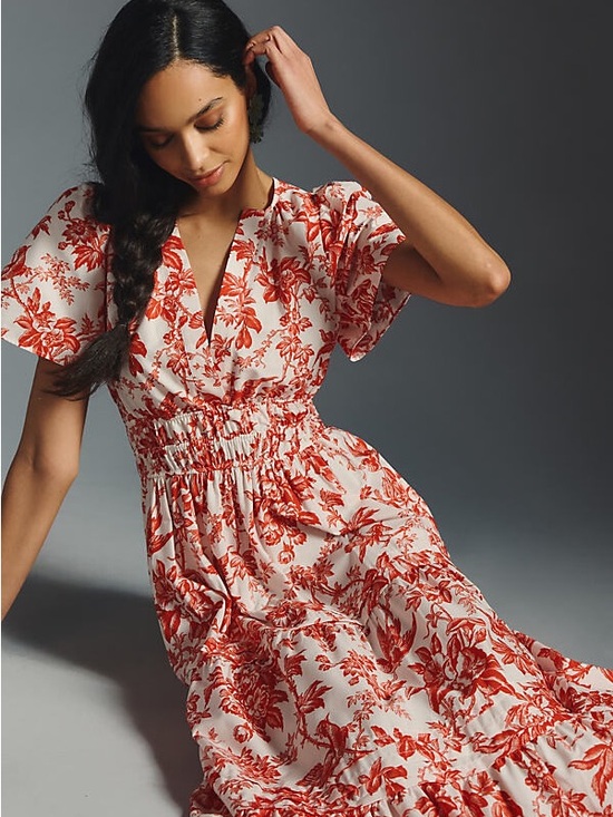 Anthropologie Dresses & Skirts - Anthropologie White Maxi Dress with Red Floral Print